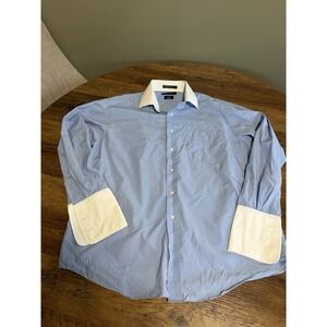 Paul Fredrick Shirt Mens 17 X 34Blue French Cuff Long Sleeve Dress